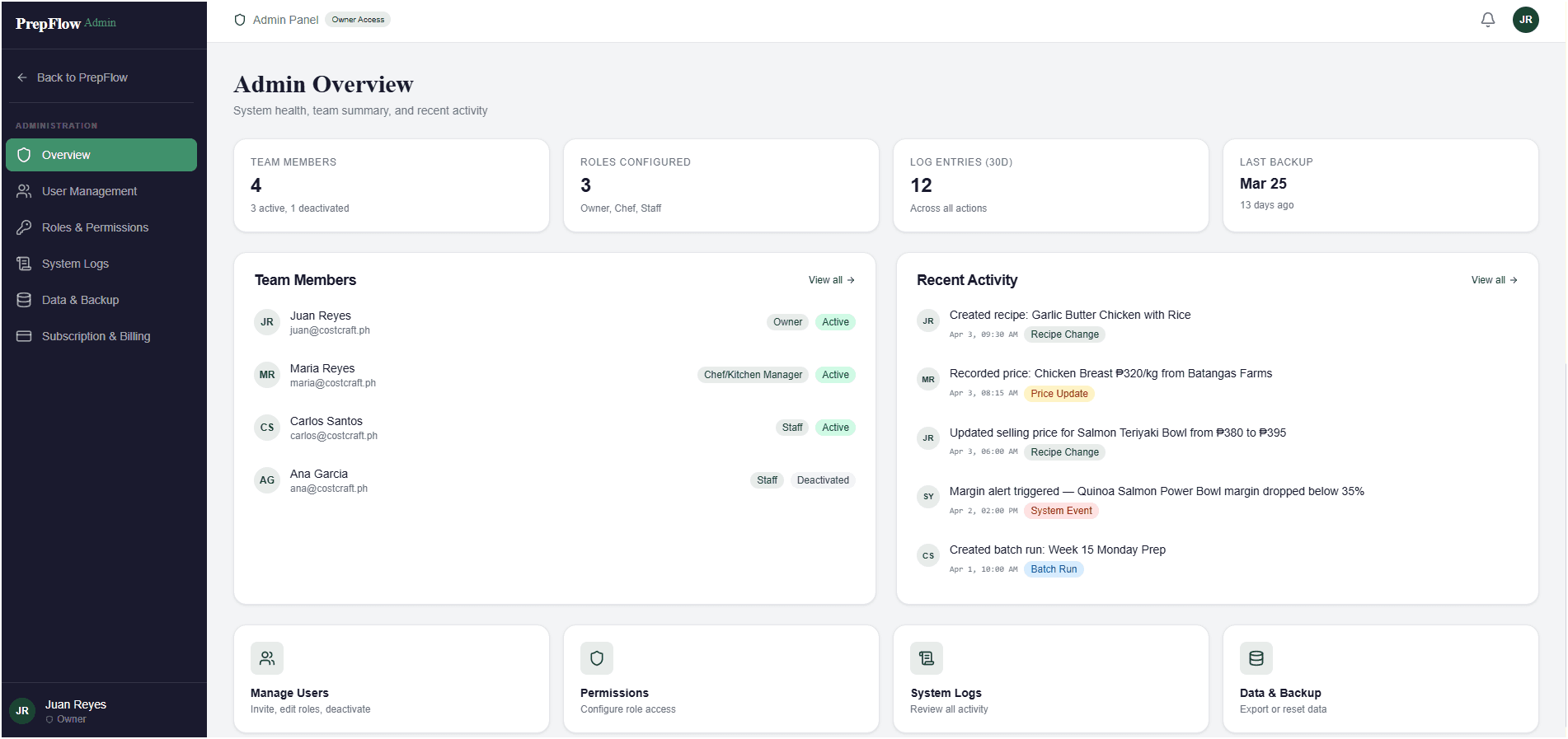 Food Costing System — custom software project by Real Solutions PH, Philippines — screenshot 3