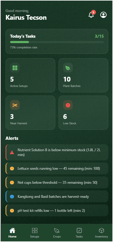HydroGuide — Hydroponics Farm Management App — custom software project by Real Solutions PH, Philippines — screenshot 1