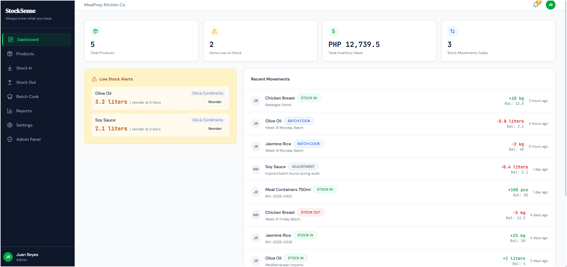 StockSense — Inventory Management System — custom software project by Real Solutions PH, Philippines — screenshot 1